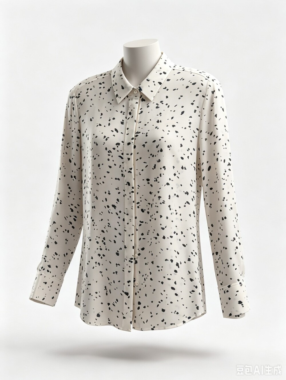 Donna Karan Cream Speckled Print Long Sleeve Button Down Blouse